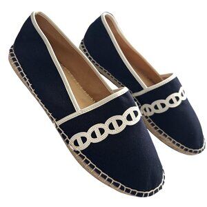 Talbots Izzy Chain Canvas Espadrille Flats Black White Slip On Summer Size 8
